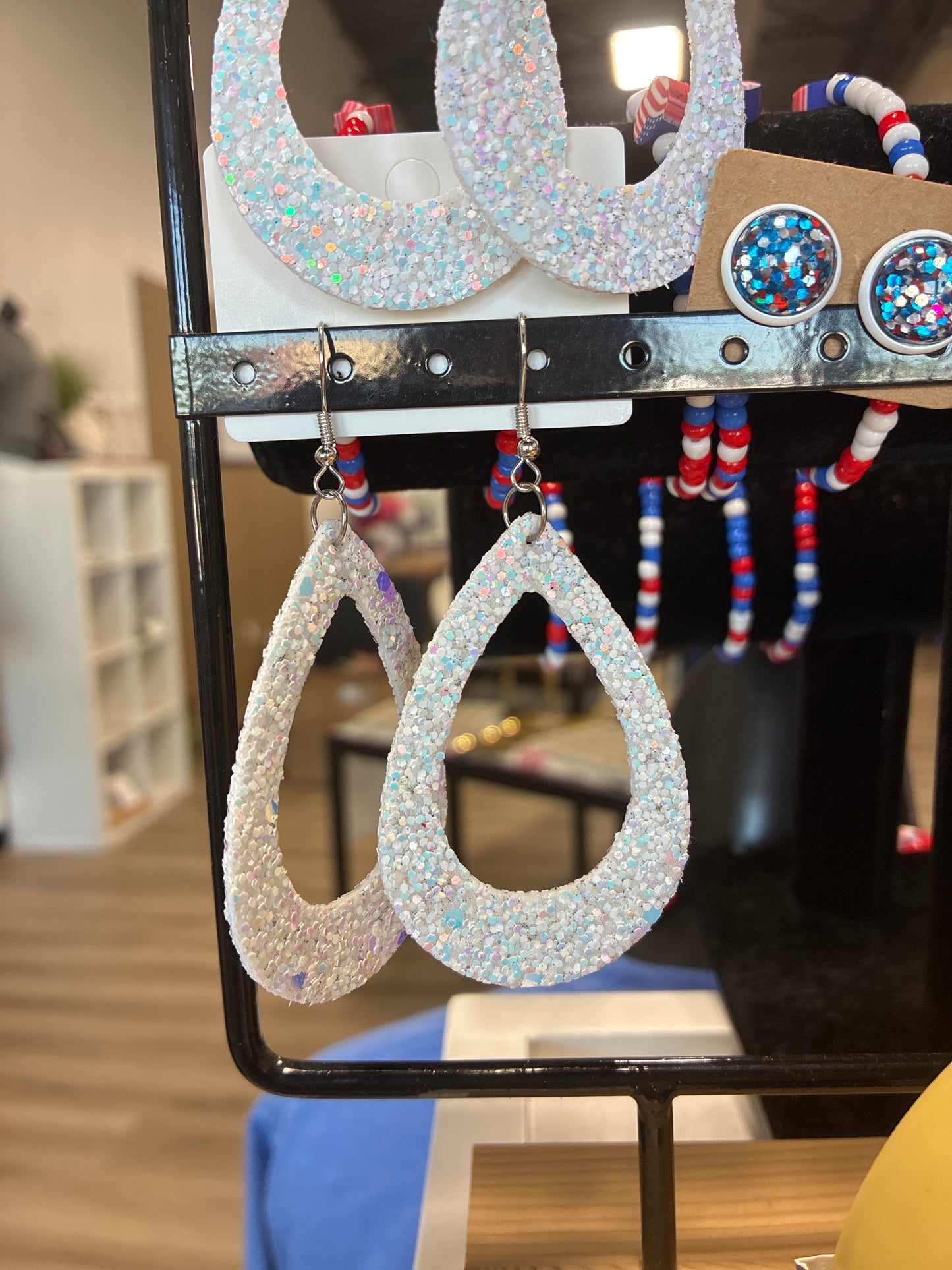 Patriotic Glitter Leather Earrings