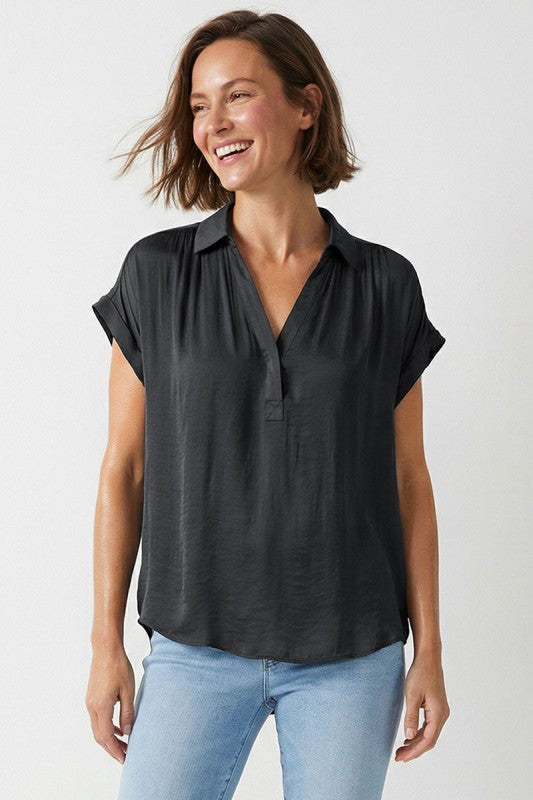 Half placket short sleeve blouse