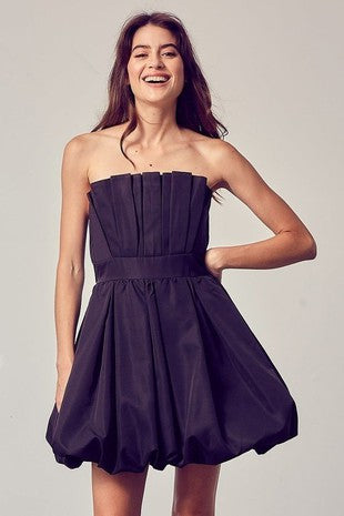After Hours Bubble Hem Mini Dress