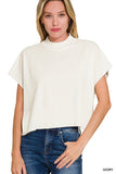 Mock neck ribbed short sleeve sweater