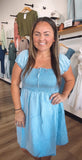 Smocked denim babydoll dress