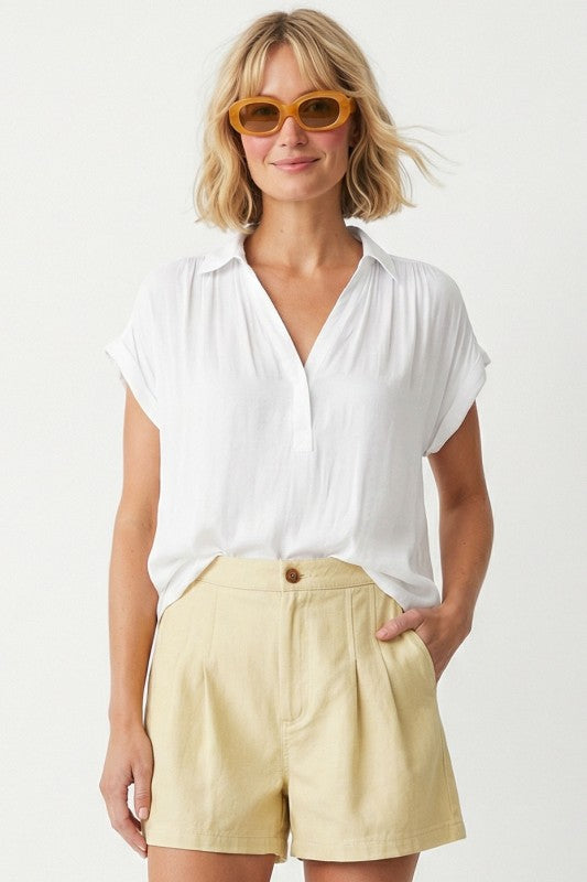 Half placket short sleeve blouse