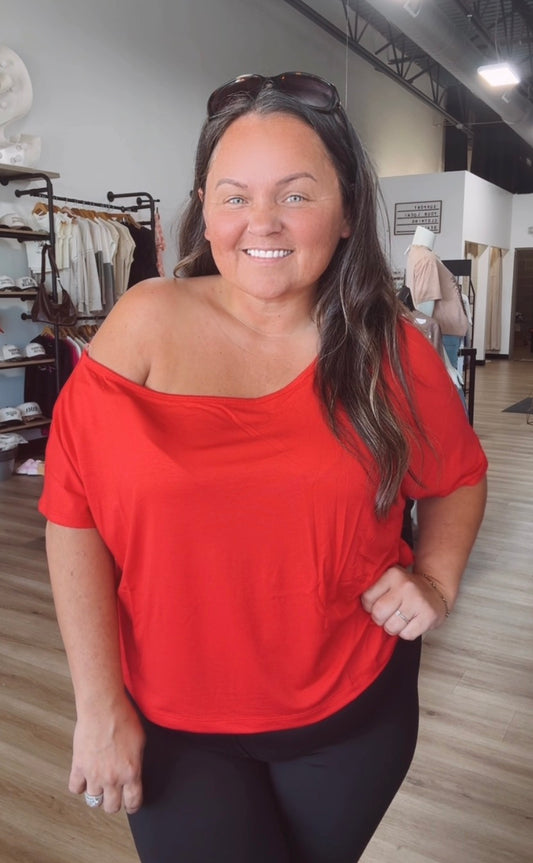 Rae’s off the shoulder top