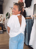 Raw hem Open back top-Ivory