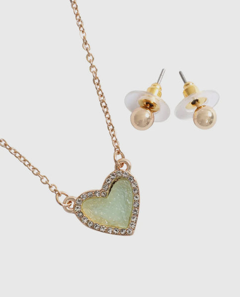 Druzy heart necklace with earring set