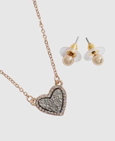 Druzy heart necklace with earring set
