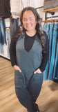 Casual Loose Fit Solid Knit Baggy Jumpsuit: CHARCOAL