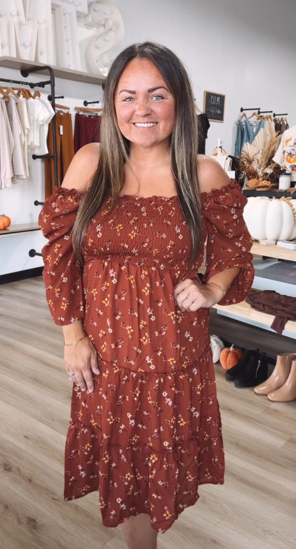 TIERED DRESS W/SMOCKING & LONG SLEEVE