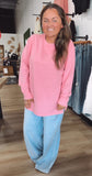 Mineral Washed Drop Shoulder Long Sleeve Tee-Pink