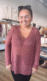 V Neck Long Sleeve Top Loose Pullover lightweight Sweater