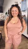 DOLPHIN HEM FRENCH TERRY SLEEVELESS RACERBACK ROMPER