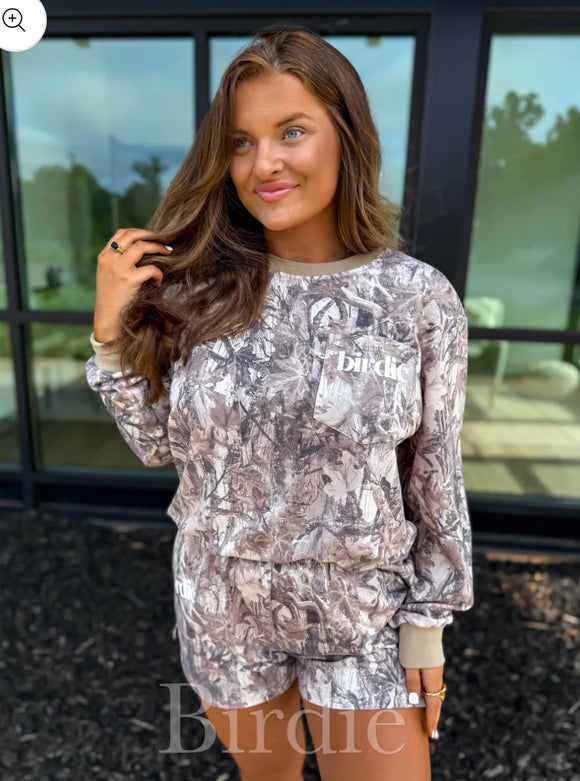 BIRDIE PREORDER Two Piece Camo Set with Long Sleeve Shirts & Shorts