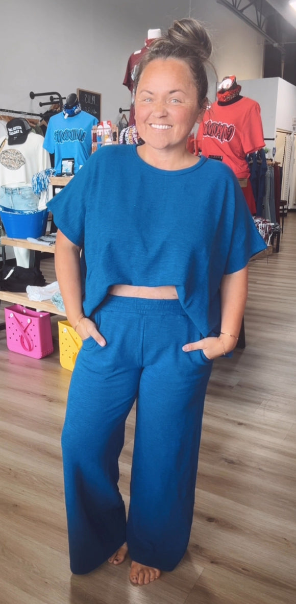 Call me a Slub pant set-Blue