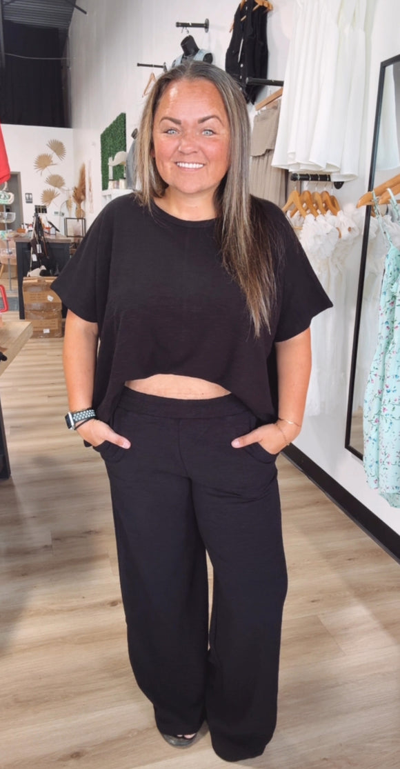 Call me a Slub pant set-Black