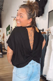 Raw hem Open back top-Black