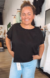 Raw hem Open back top-Black