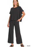 Call me a Slub pant set-Black