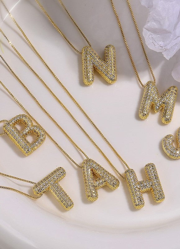 Initial Rhinestone Bubble Balloon Necklace