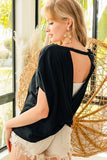 Raw hem Open back top-Black