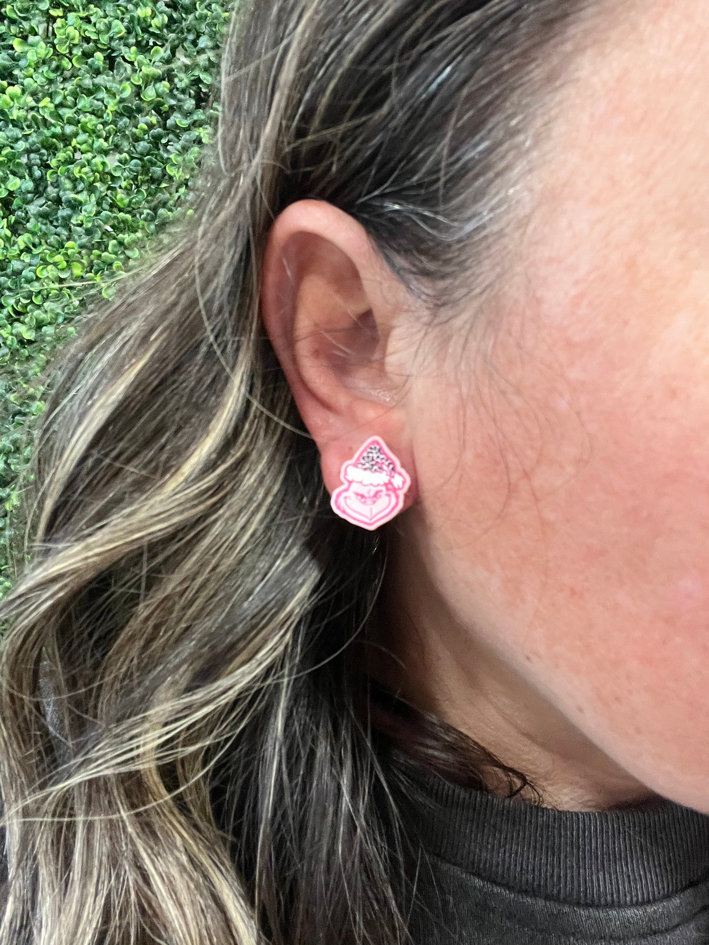 Christmas Jewelry Acrylic Pink guy Ear Studs