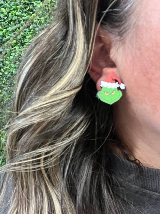 Christmas acrylic green guy studs