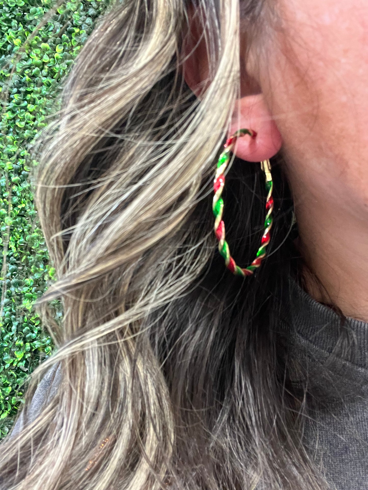 Christmas Colored Enamel Spiral Geometric Hoop Earrings