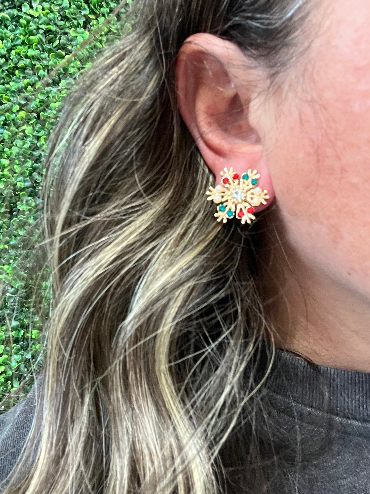 Christmas Jewelry Colored Enamel Snowflake Ear Studs