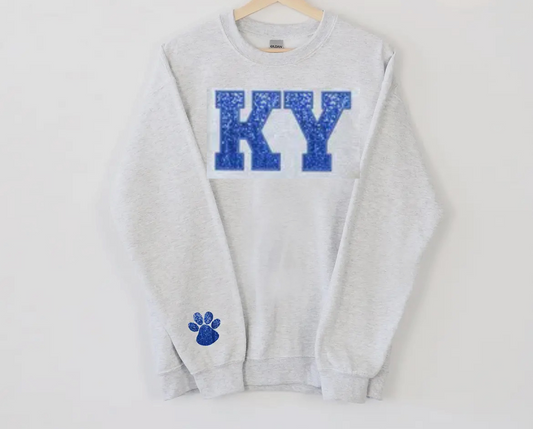 *PREORDER* KY glitter crewneck w/paw on sleeve