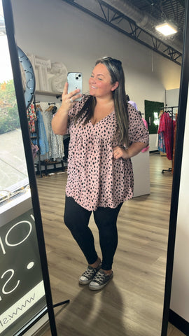 Pleasently pink cheetah babydoll blouse*plus size