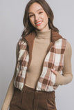Reversible plaid puffer vest