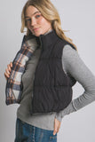 Reversible plaid puffer vest