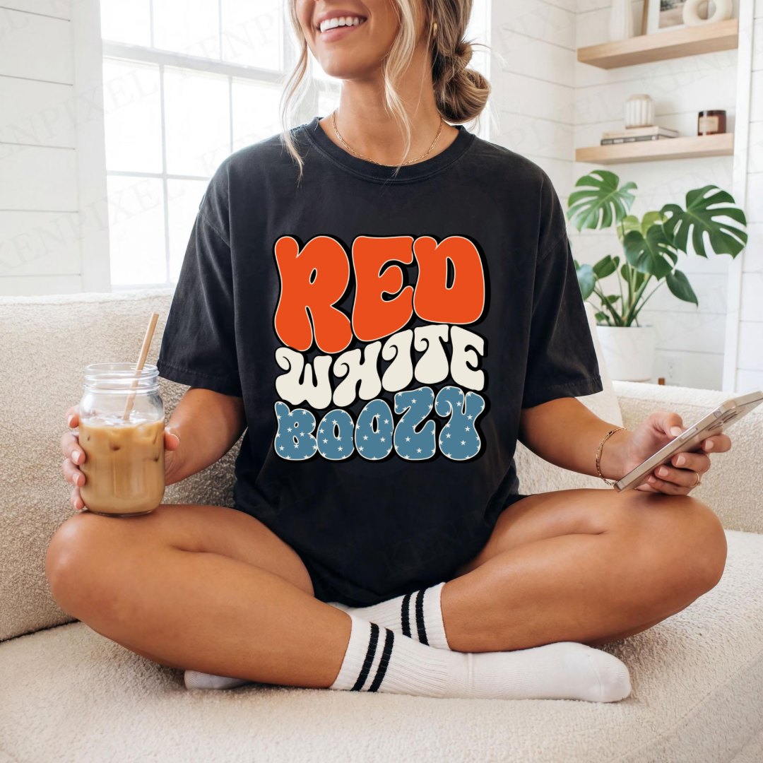 Red white and boozy tee