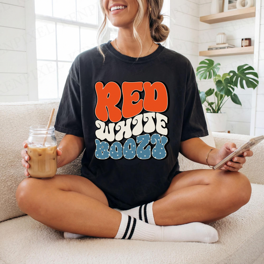 Red white and boozy tee