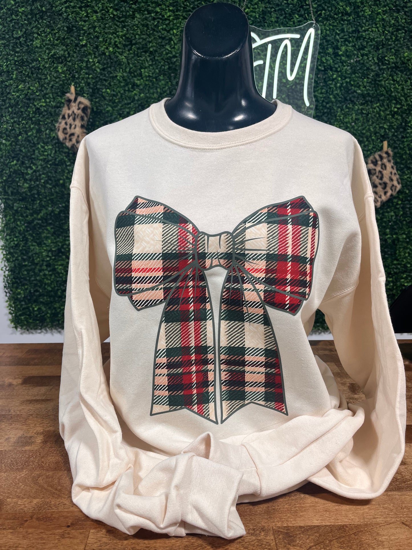 Christmas Plaid bow sweatshirt