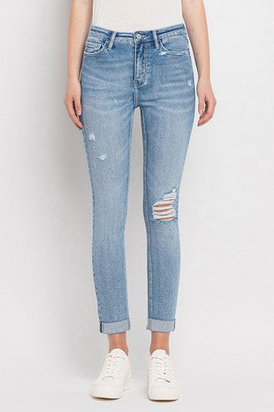 Halle’s high rise roll up skinny jeans