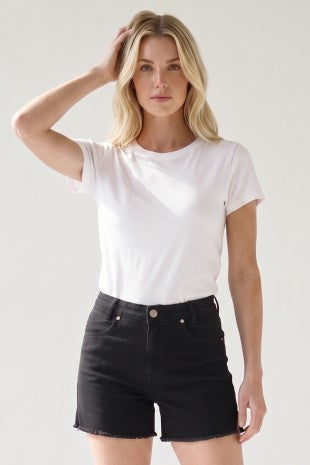 Black denim shorts