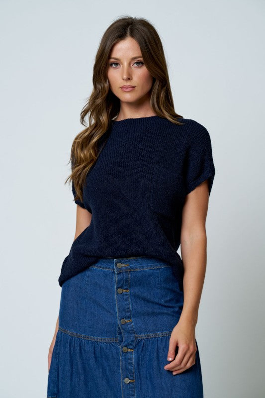 Drop pocket short sleeve sweater