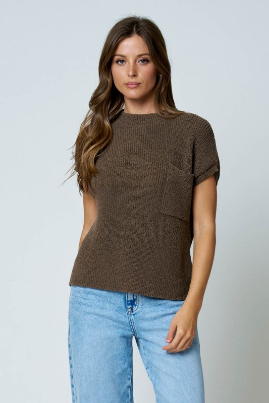 Drop pocket short sleeve sweater