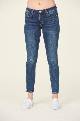 Mid rise dark ankle skinny jeans