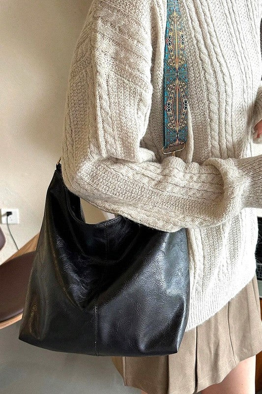 Retro vegan leather crossbody shoulder bag