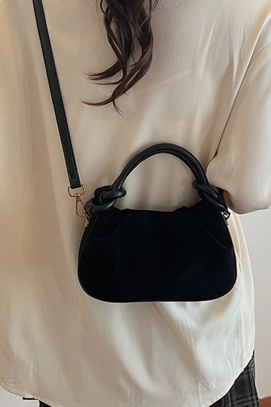 Rouched faux suede tote handbag