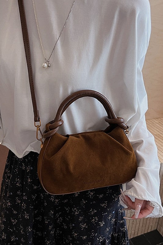 Rouched faux suede tote handbag