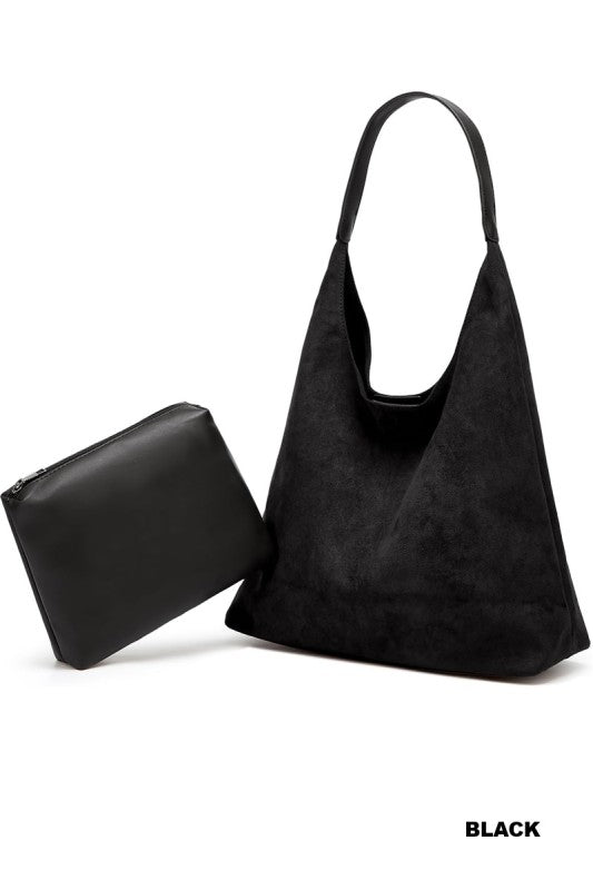 Microsuede hobo tote bag