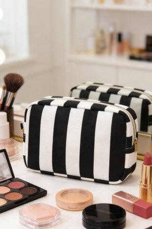 Striped make up bag