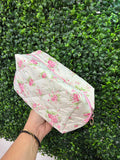 Floral quilted cosmetic pouch bag