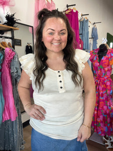 Henley ruffle sleeve top