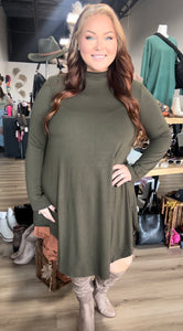 Plus Mock Neck Long Sleeve Dress With Side Pockets