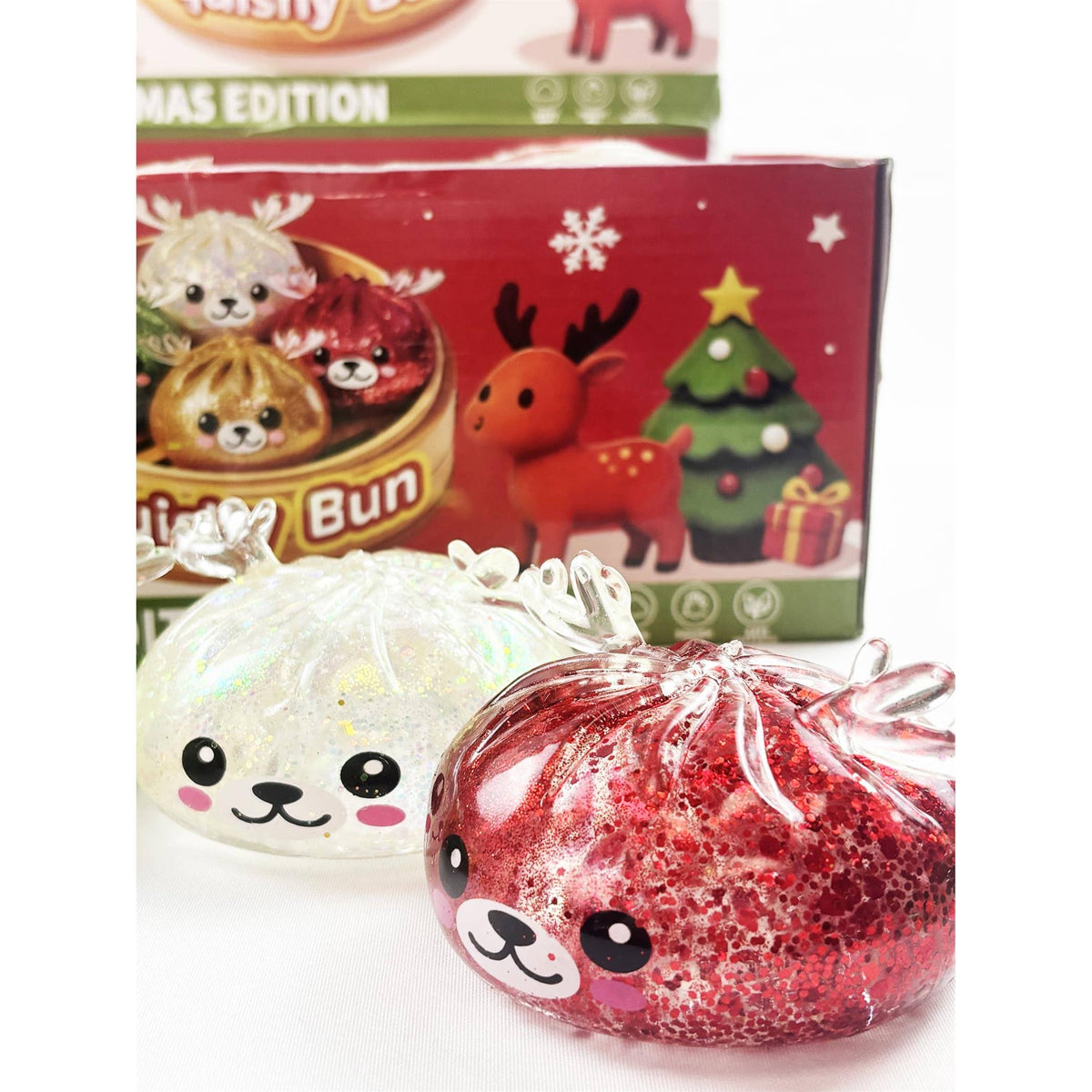 Christmas Reindeer Glitter Maltose Squishy Bun Toy