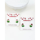 Green Monster Santa Earrings