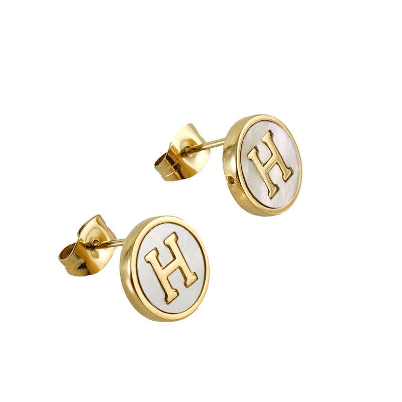 Shell Initial 18K Gold Plated Stainless Steel Ear Studs